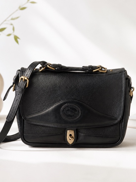 Dooney & Bourke Handbags - Vintage Dooney & Bourke Black Leather Crossbody Bag with Gold Hardware